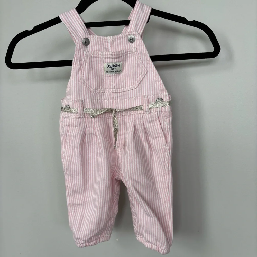 Oshkosh Bgosh Pink Striped Overalls Size 6 month